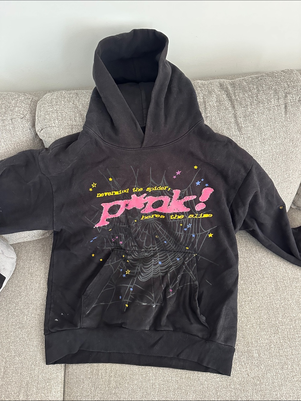 Sp5der HoodieBlack with Pink Graphic Spiderweb Print